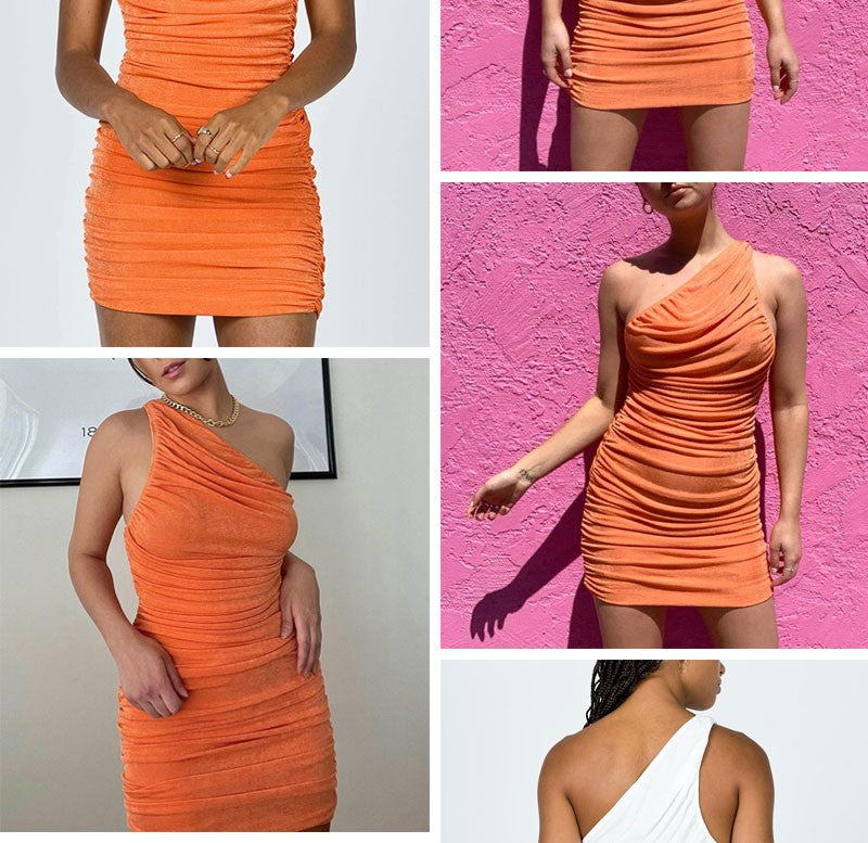 Vestido Curto Assimétrico com Franzido