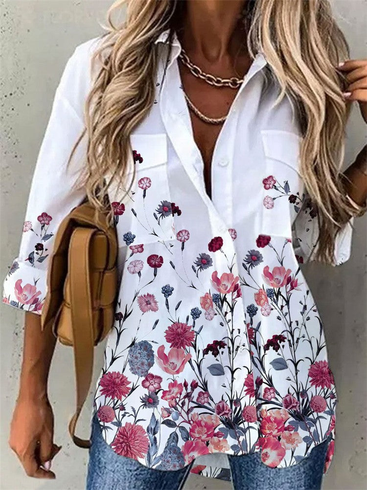 Camisa Feminina Estampada de Manga Longa