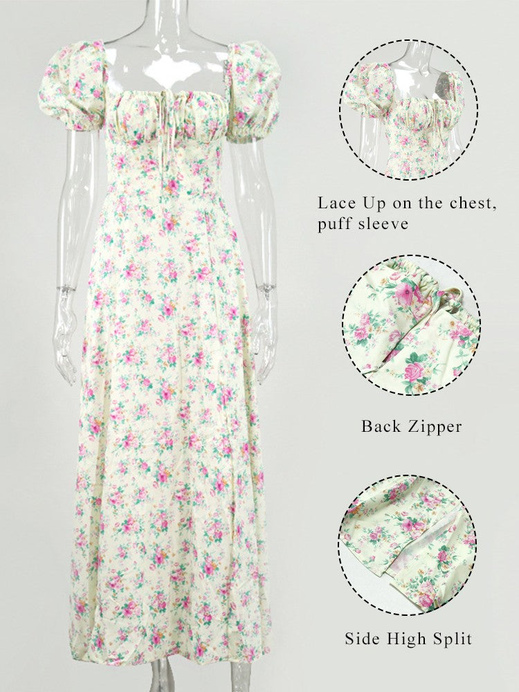 Vestido Romântico com Decote Quadrado e Babados