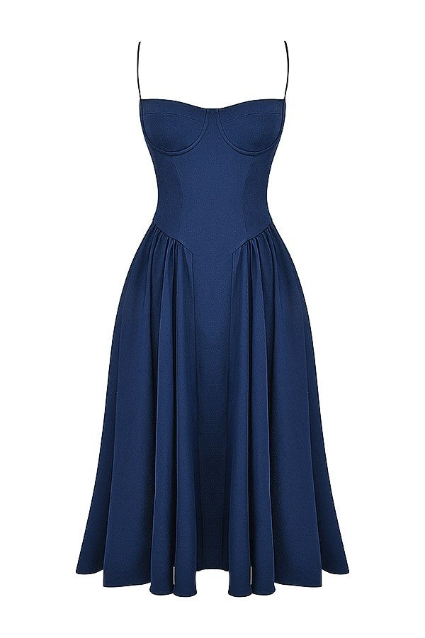 Vestido Midi de Alças com Corpete Estruturado