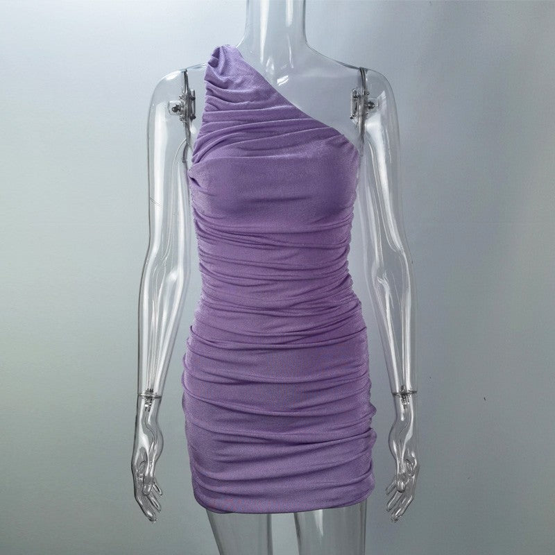 Vestido Curto Assimétrico com Franzido