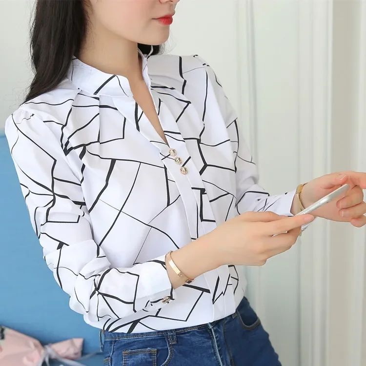 Blusa Estampada de Manga Longa com Gola Alta