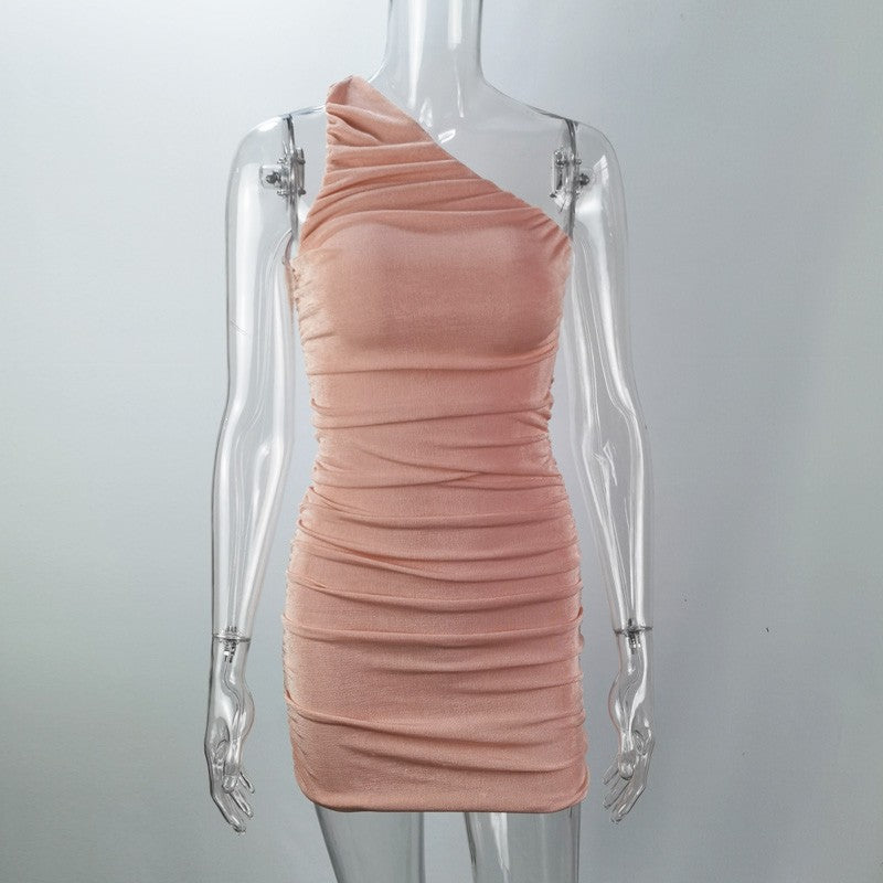 Vestido Curto Assimétrico com Franzido