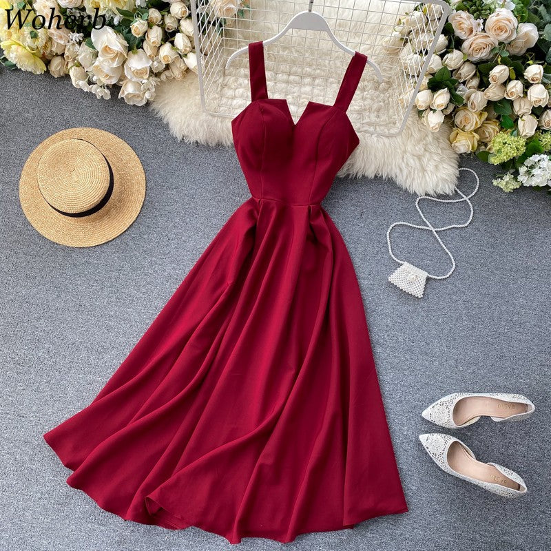 Vestido Midi com Decote Quadrado e Mangas Longas