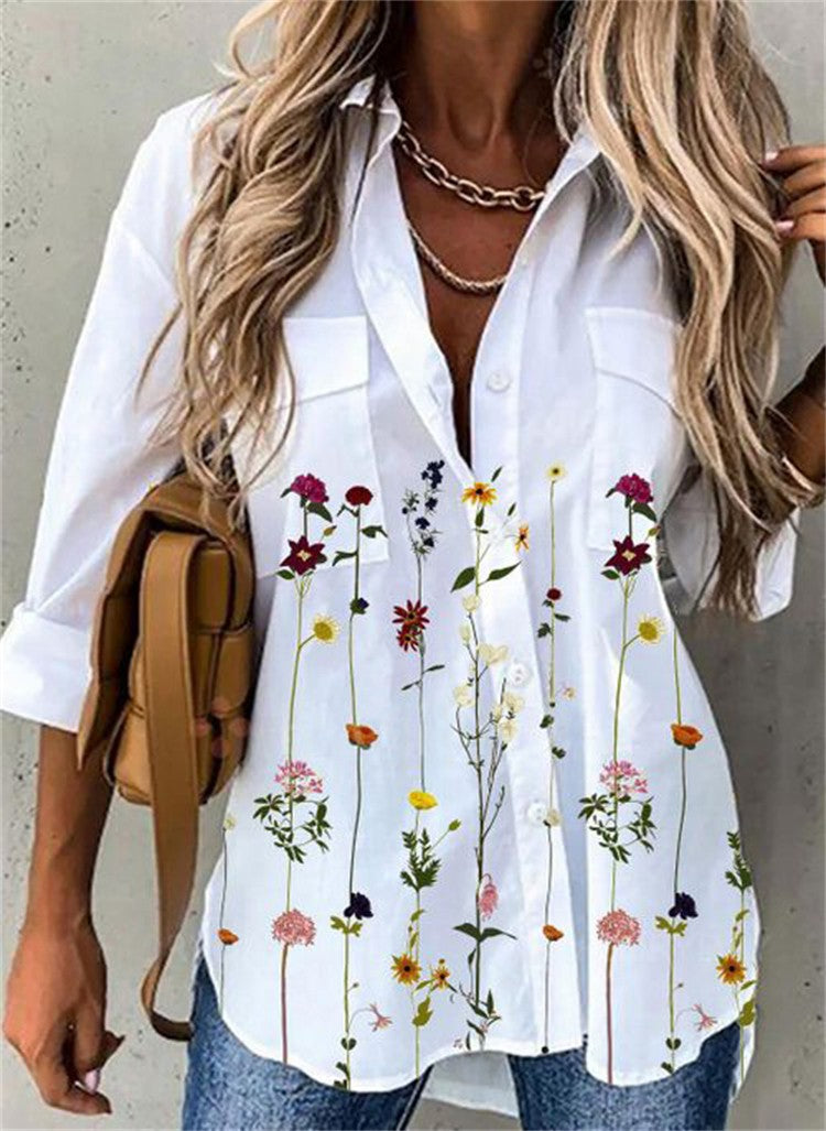 Camisa Feminina Estampada de Manga Longa