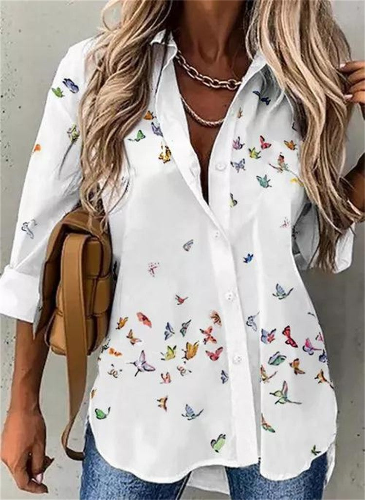 Camisa Feminina Estampada de Manga Longa
