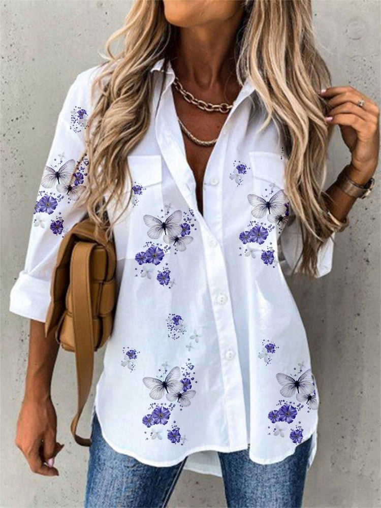 Camisa Feminina Estampada de Manga Longa